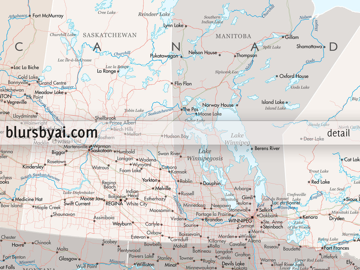 Custom map print: highly detailed map of Canada with roads. "Keane"