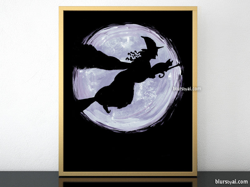 Witch and her cat, printable Halloween decor - Personal use
