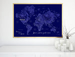 Custom quote printable world map with cities, capitals, countries, US States... labeled. Color combination: Naveed