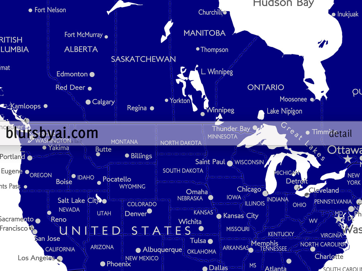 Custom map print: navy blue world map with cities, "Nevin"