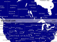 Custom map print: navy blue world map with cities, "Nevin"