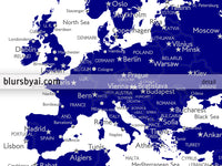 Custom map print: navy blue world map with cities, "Nevin"
