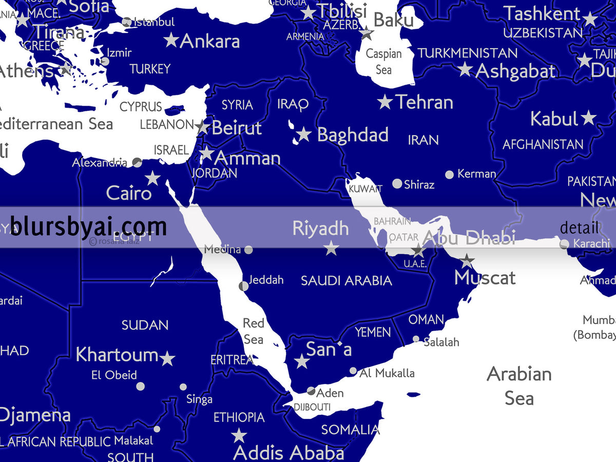 Custom map print: navy blue world map with cities, "Nevin"
