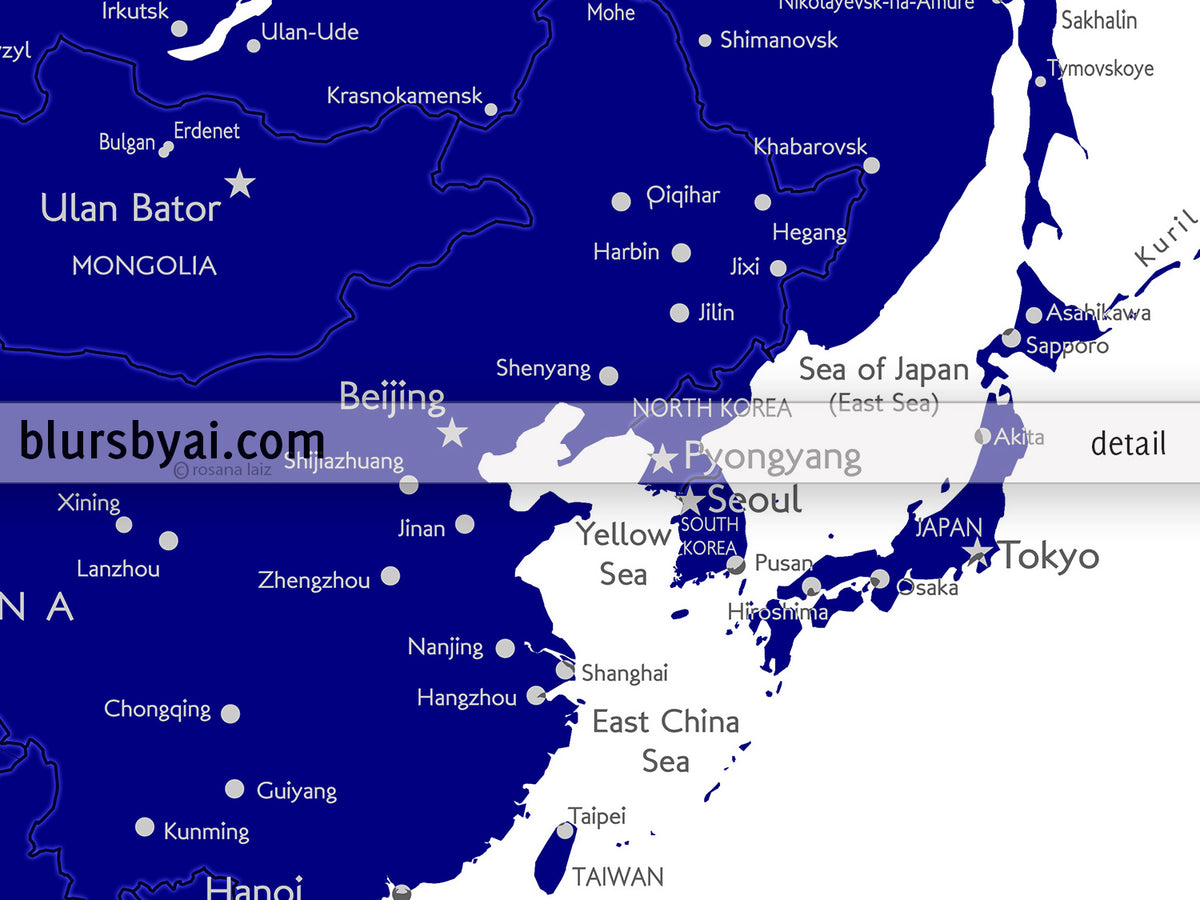 Custom map print: navy blue world map with cities, "Nevin"