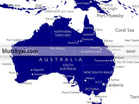 Custom map print: navy blue world map with cities, "Nevin"