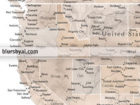 Custom map print: USA, Mexico and the Caribbean Sea in neutral watercolor. "Abey"