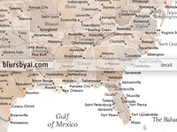 Custom map print: USA, Mexico and the Caribbean Sea in neutral watercolor. "Abey"