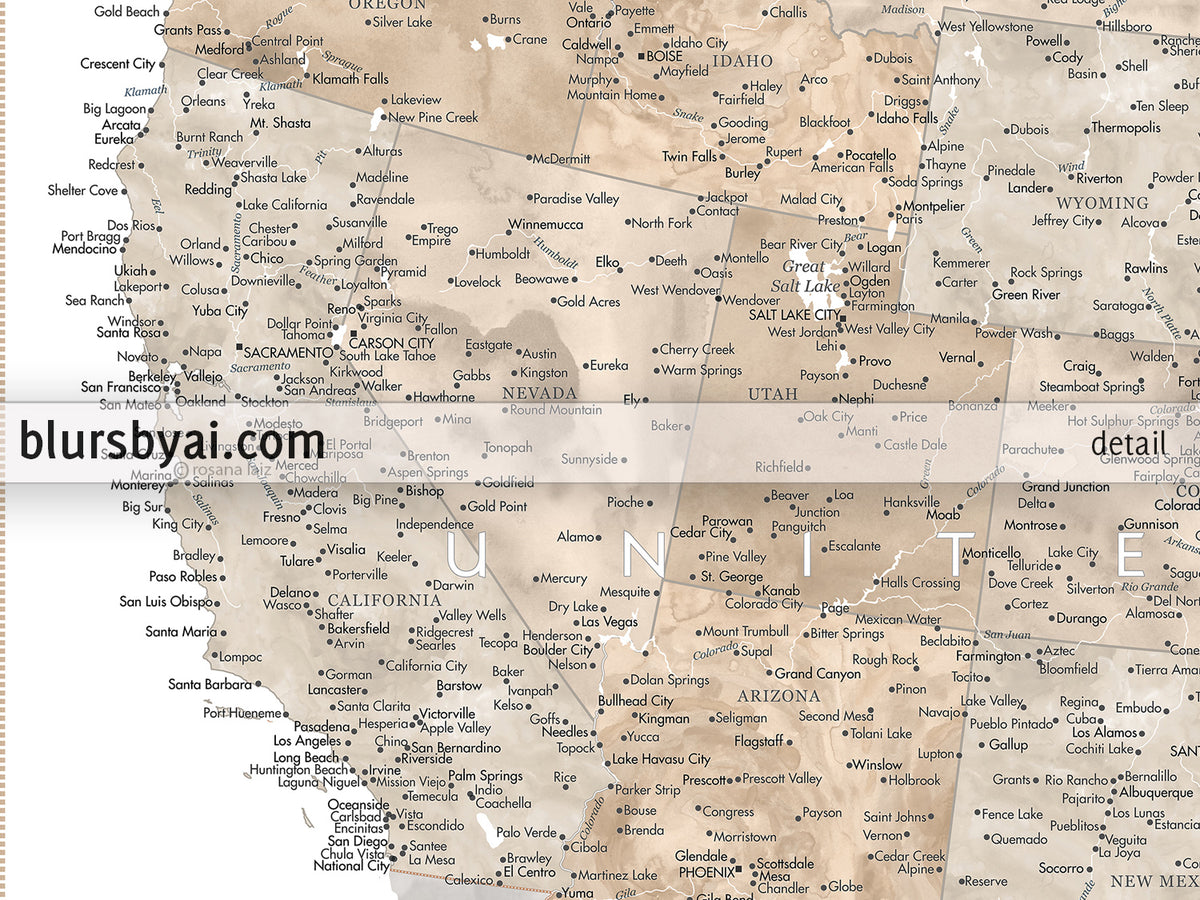 Customized print of map of the US on rolled canvas. ALL COLOR CHOICES.