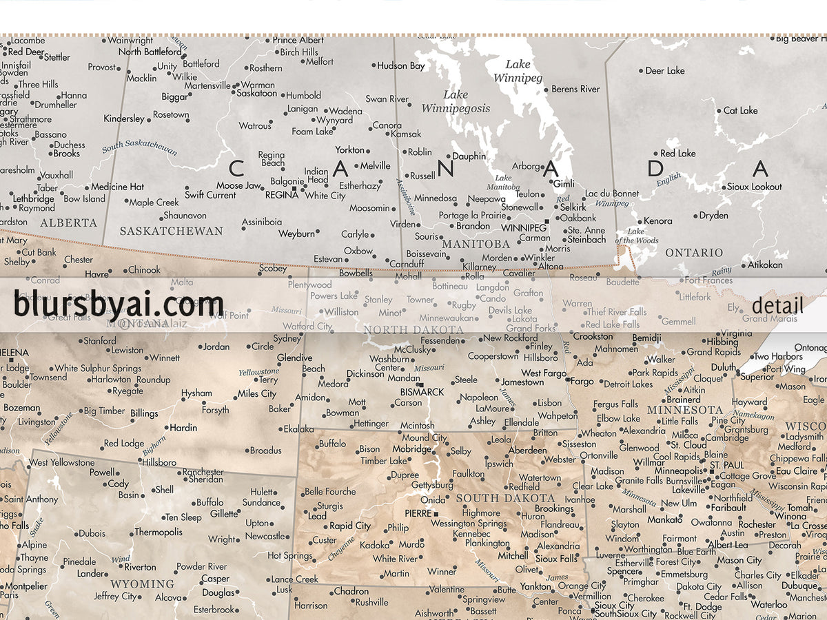 Customized print of map of the US on rolled canvas. ALL COLOR CHOICES.