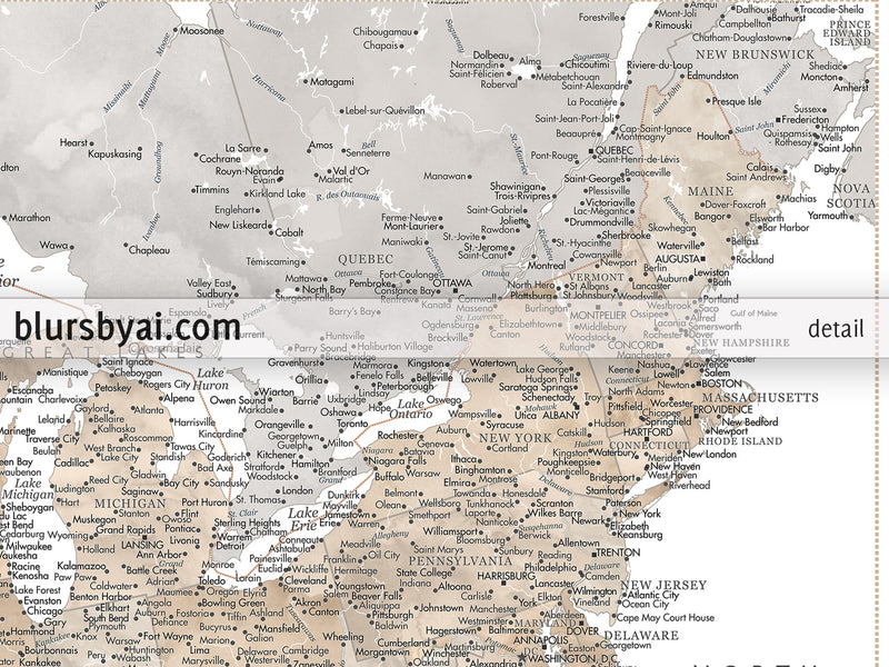 Set of two map prints on paper: USA and the world in neutral matching style. "Abey"