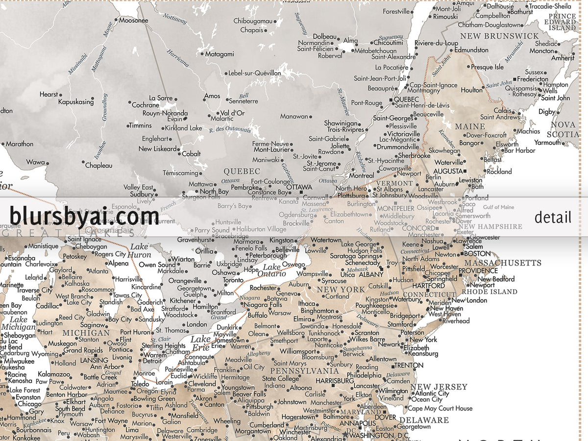 Customized print of map of the US on rolled canvas. ALL COLOR CHOICES.