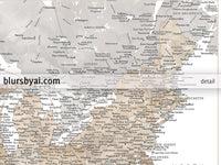 Customized print of map of the US on rolled canvas. ALL COLOR CHOICES.