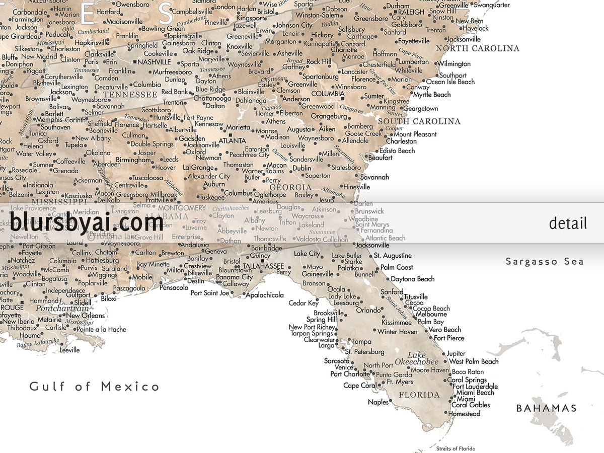 Customized print of map of the US on rolled canvas. ALL COLOR CHOICES.