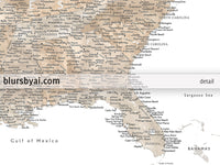 Customized print of map of the US on rolled canvas. ALL COLOR CHOICES.
