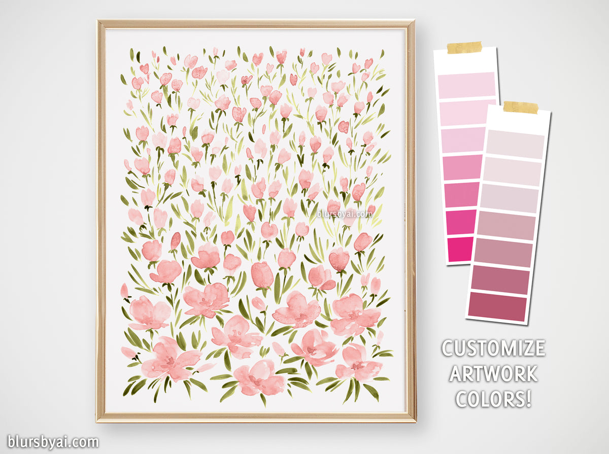 Custom art print - "Field of watercolor flowers"
