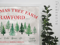 Custom family name art print - Rustic Christmas tree farm print with custom family name