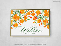 Custom family name canvas print, "Watercolor California poppies"