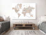Custom, large & highly detailed watercolor world map canvas print or push pin map. "Abey"