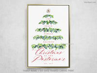 Custom family name canvas print, "watercolor greenery Christmas tree"