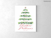 Custom family name canvas print, "watercolor greenery Christmas tree"