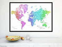 Custom world map print - highly detailed map with cities in colorful watercolor gradient. "Jude"