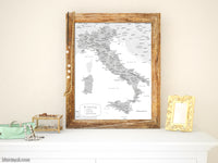 Custom map print of Italy with cities, in grayscale