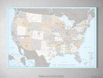 Custom USA map with cities, canvas print or push pin map in light and muted colors. "Keane"