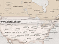 Custom world map with cities, canvas print or push pin map in rustic style. "Lucille"