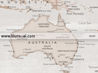 Custom world map with cities, canvas print or push pin map in rustic style. "Lucille"