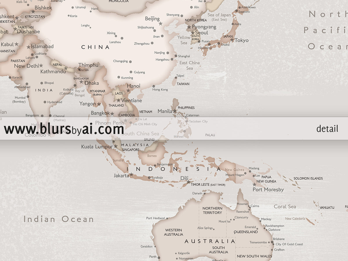 Custom world map with cities, canvas print or push pin map in rustic style. "Lucille"