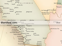 Custom print: map of the United States with cities in vintage style. "Librarian"