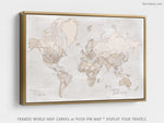 Custom large & highly detailed, rustic world map canvas print or push pin map. "Lucille"