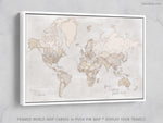 Custom large & highly detailed, rustic world map canvas print or push pin map. "Lucille"