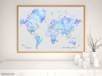 Custom world map print - highly detailed map with cities in fluid alcohol ink style. "Arella"