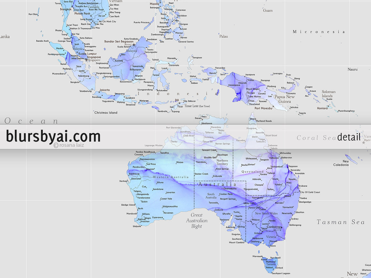 Custom world map print - highly detailed map with cities in fluid alcohol ink style. "Arella"