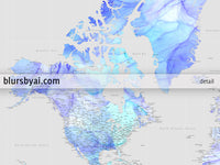 Custom world map print - highly detailed map with cities in fluid alcohol ink style. "Arella"