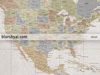 Custom world map print - highly detailed map with cities in fall distressed color. "Michelle"