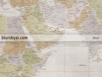 Custom world map print - highly detailed map with cities in fall distressed color. "Michelle"