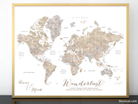 Custom print: world map with countries and states in neutral watercolor. "Abey"
