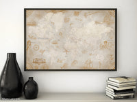 Custom world map print - highly detailed, vintage looking current world map with sea monsters and sail ships. "Mar"