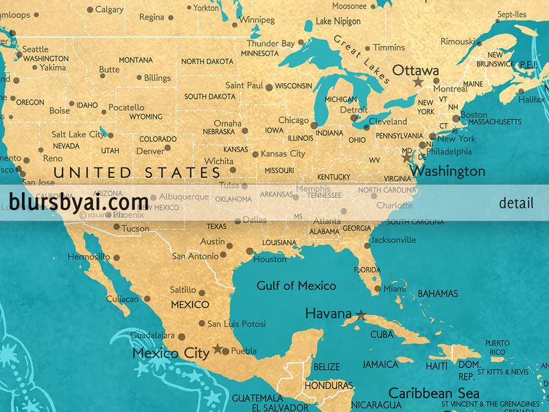 Custom map print: world map with cities and zodiac constellation drawings. "Lexy"