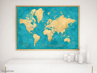 Custom map print: world map with cities and zodiac constellation drawings. "Lexy"
