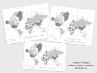 Custom map print: gray world map with countries and states. "Concrete hues"