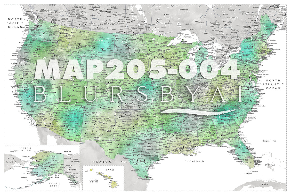 Customized print of map of the US on rolled canvas. ALL COLOR CHOICES.