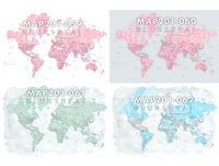 Custom world map print on rolled canvas, with cities and US state capitals. ALL COLOR CHOICES.