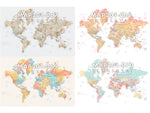 Art print on paper: custom detailed world map with cities and US state capitals. ALL COLOR CHOICES