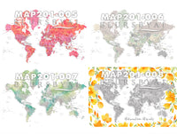 Art print on paper: custom detailed world map with cities and US state capitals. ALL COLOR CHOICES