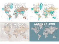 Custom world map print on rolled canvas, with cities and US state capitals. ALL COLOR CHOICES.