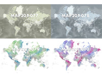 Custom world map print on rolled canvas, with cities and US state capitals. ALL COLOR CHOICES.