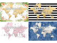 Art print on paper: custom detailed world map with cities and US state capitals. ALL COLOR CHOICES